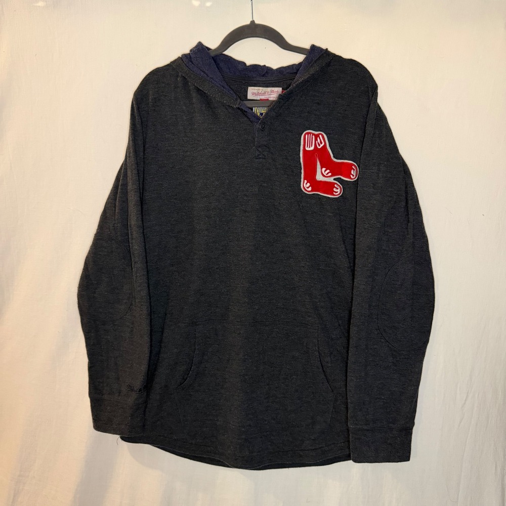 Mitchell & Ness Boston Red Sox Cooperstown Hoodie Charcoal Grey Mens 2XL